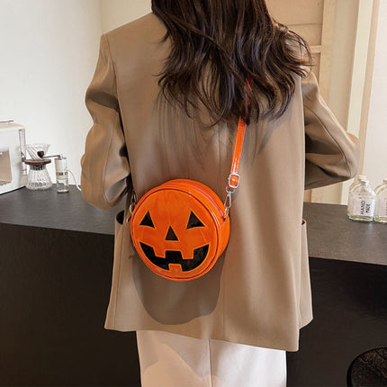 Halloween Pumpkin Small Round Bag Girls Funny Cute Shoulder Bag