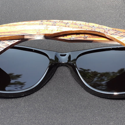 Zebrawood Sunglasses, Stars and Bars With Wooden Case, Polarized,