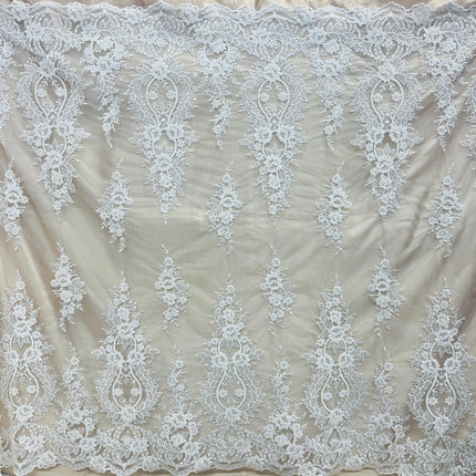 Beaded & Corded Bridal Lace Fabric Embroidered on 100% Polyester Net Mesh | Lace USA - GD-55619-5