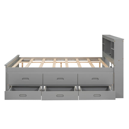 Full Size Platform Bed with Storage Headboard, USB, Twin Size Trundle