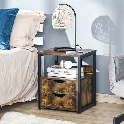 HOMCOM Industrial Side Table with 2 Drawers Accent Table Storage Shelf