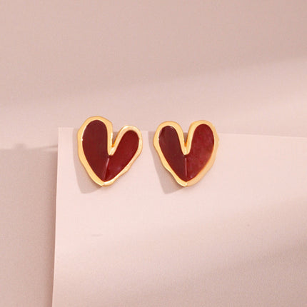 Red Drip Glaze Folded Love Heart Earrings