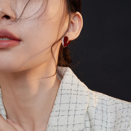 Red Drip Glaze Folded Love Heart Earrings