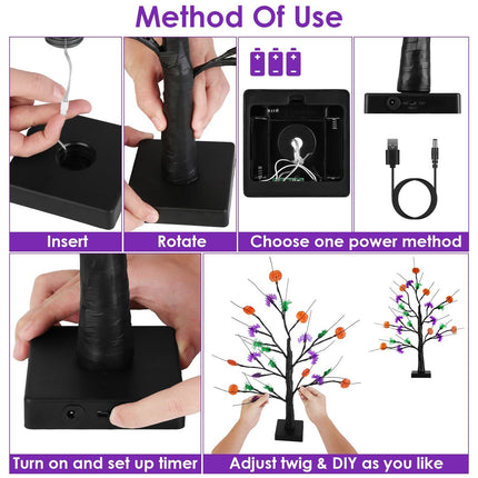 2Pack 1.97FT Lighted Halloween Trees Halloween Indoor Decorations