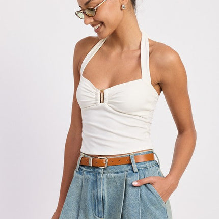 PLEATED DENIM MINI SKIRT WITH CONTRAST HEM DETAIL