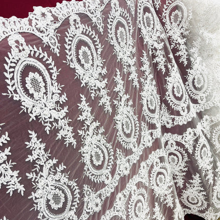 Beaded & Corded Lace Fabric Embroidered on 100% Polyester Net Mesh | Lace USA - 97055W-BPB-6