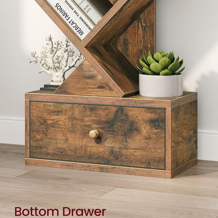 9 Tier Tree Book Shelf with Drawer, Floor Standing Bookshelf Storage