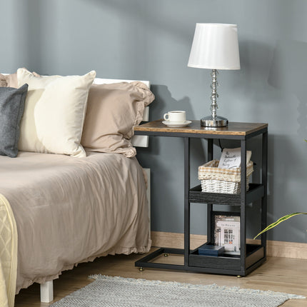 HOMCOM Side Table, C Shaped End Coffee Table, Industrial Nightstand