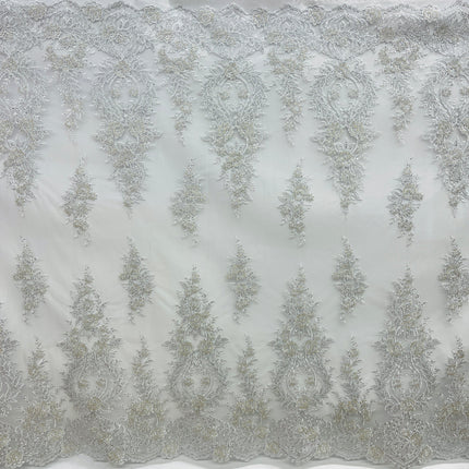 Beaded & Corded Bridal Lace Fabric Embroidered on 100% Polyester Net Mesh | Lace USA - GD-55619-6