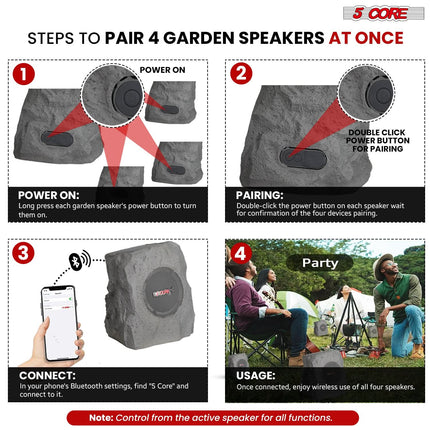 5Core Outdoor Wireless Speakers Bluetooth Rock Waterproof Linkable TWS