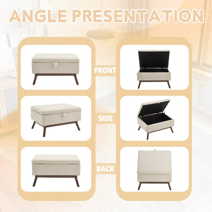 Mid-century modern square coffee table storage bench, assembled,