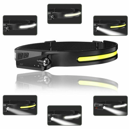 COB LED Headlamp USB Rechargeable Headlight Torch Work Light Bar Head