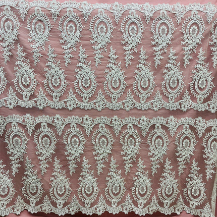 Beaded & Corded Lace Fabric Embroidered on 100% Polyester Net Mesh | Lace USA - 97055W-BPB-0
