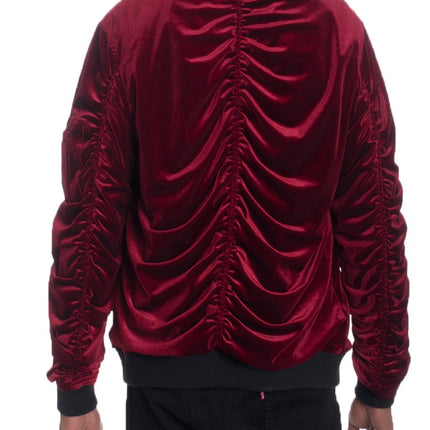 Velour Cinch Sleeve Bomber Jacket
