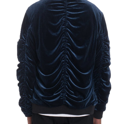 Velour Cinch Sleeve Bomber Jacket