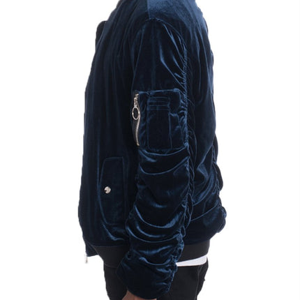 Velour Cinch Sleeve Bomber Jacket