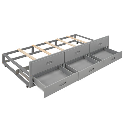 Full Size Platform Bed with Storage Headboard, USB, Twin Size Trundle
