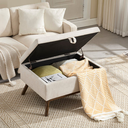 Mid-century modern square coffee table storage bench, assembled,