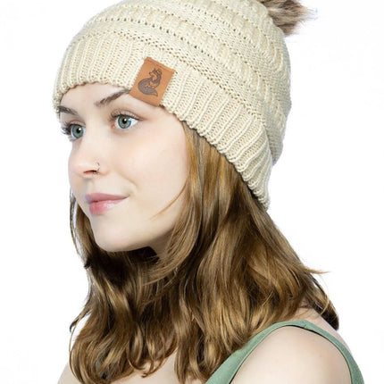 Knit Hat with Pom and Vegan Leather Dog Leash