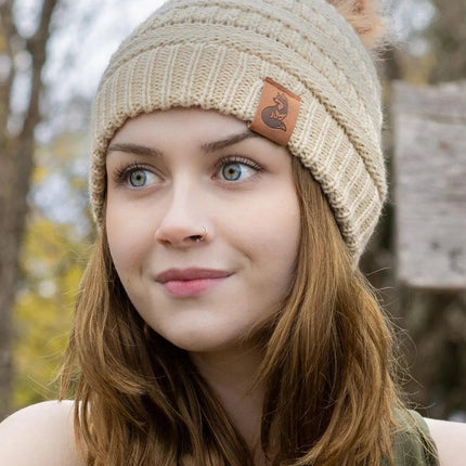 Knit Hat with Pom and Vegan Leather Dog Leash