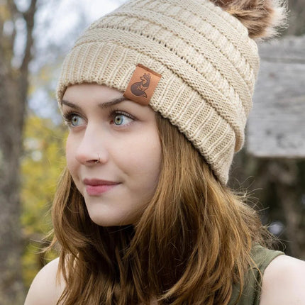 Knit Hat with Pom and Vegan Leather Dog Leash