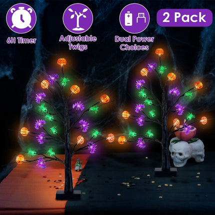 2Pack 1.97FT Lighted Halloween Trees Halloween Indoor Decorations