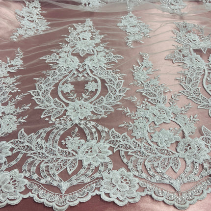 Beaded & Corded Bridal Lace Fabric Embroidered on 100% Polyester Net Mesh | Lace USA - GD-55619-3