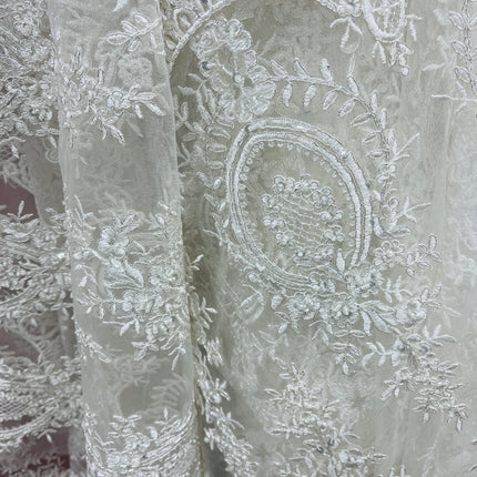 Beaded & Corded Lace Fabric Embroidered on 100% Polyester Net Mesh | Lace USA - 97055W-BPB-3