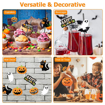 Set Of 25Pcs Halloween Party Striped Decorative Straws Disposable
