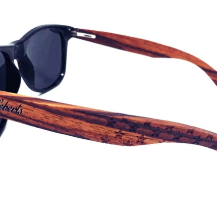 Zebrawood Sunglasses, Stars and Bars With Wooden Case, Polarized,