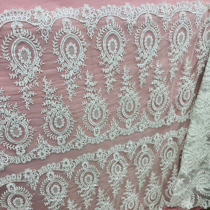 Beaded & Corded Lace Fabric Embroidered on 100% Polyester Net Mesh | Lace USA - 97055W-BPB-1