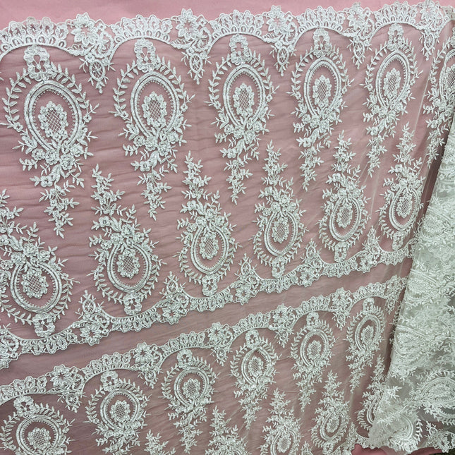 Beaded & Corded Lace Fabric Embroidered on 100% Polyester Net Mesh | Lace USA - 97055W-BPB-1
