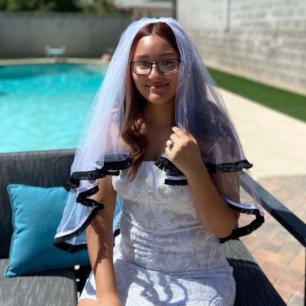 Black Fringe Trimmed Bachelorette Party Veil