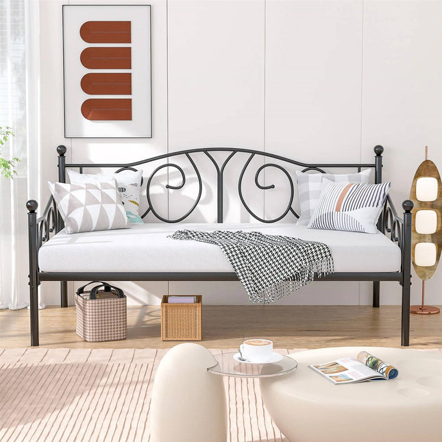 Twin size Victorian Black Metal Daybed Frame - 350 lbs. Weight Capacity-1