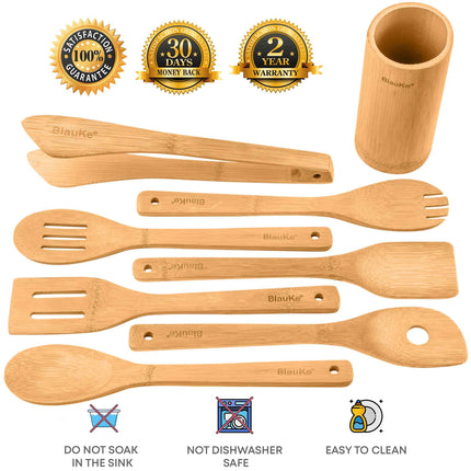Bamboo Kitchen Utensils Set - Wooden Cooking Utensils 8-Pack