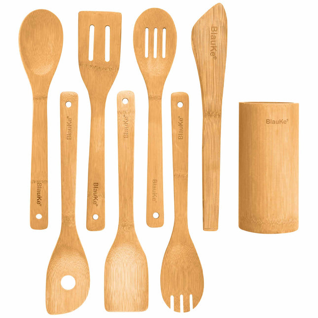 Bamboo Kitchen Utensils Set - Wooden Cooking Utensils 8-Pack