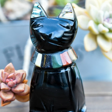 Black Obsidian Cats with Stone Collar