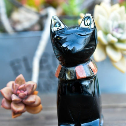 Black Obsidian Cats with Stone Collar
