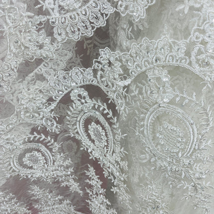 Beaded & Corded Lace Fabric Embroidered on 100% Polyester Net Mesh | Lace USA - 97055W-BPB-2