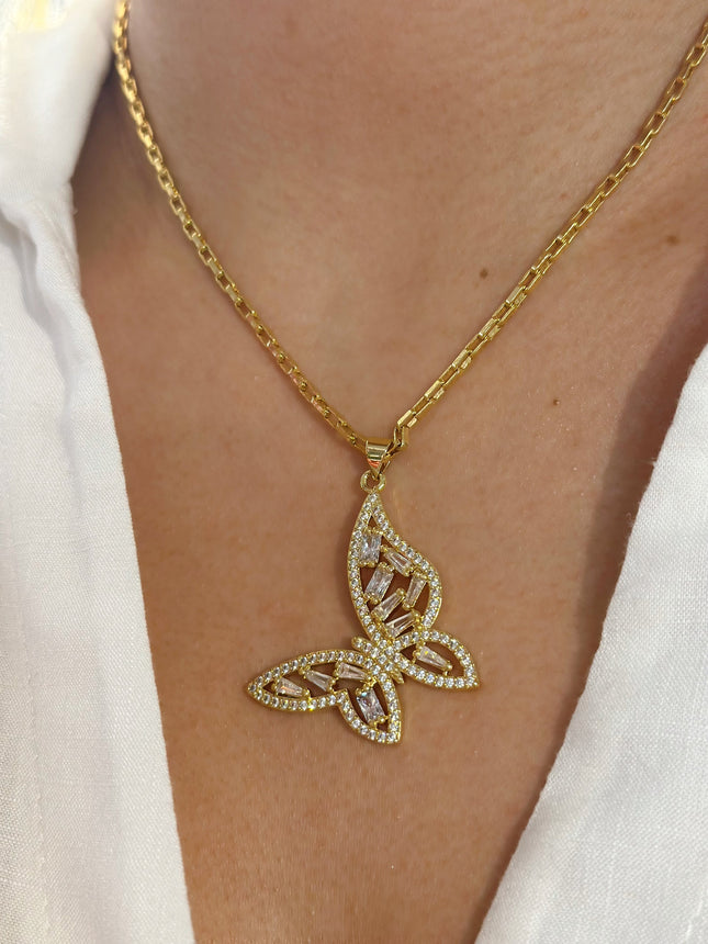 ‘Crystal Butterfly’ Gold Plated Necklace