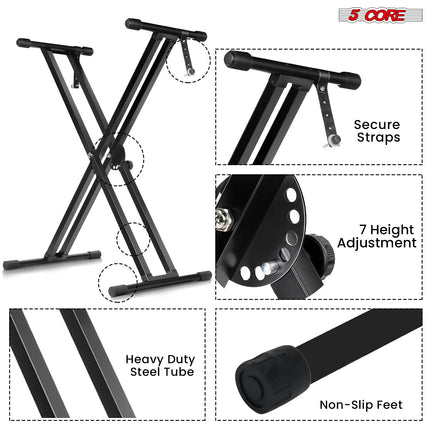 5Core Keyboard Stand Double X Style Adjustable Lift Piano Riser For 49
