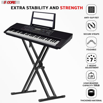 5Core Keyboard Stand Double X Style Adjustable Lift Piano Riser For 49