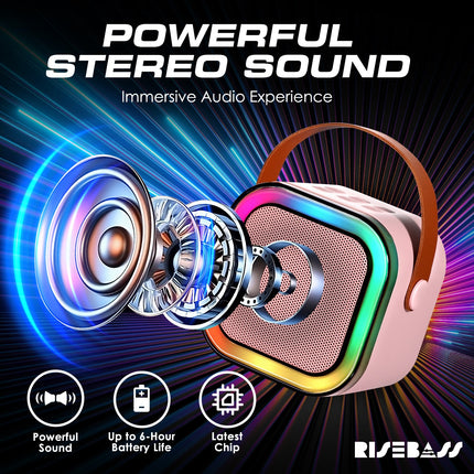 Risebass Mini Karaoke Machine for Kids Adults, Portable Bluetooth Speaker with 2 Wireless Microphones, Toys Birthday Gifts for Girls  Years Old Toddler Teens.-2