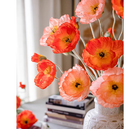 Faux Large Silk Poppy Flower Stem 41" Tall