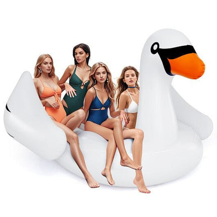 Giant Inflatable Swan Floating Island 4-Person Pool Float with 4 Cups Holders