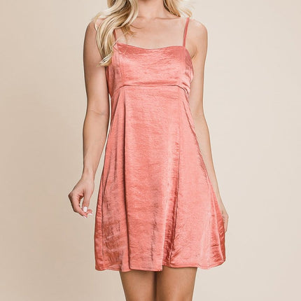 Adjustable Spaghetti Strap Satin Cami Slip Dress