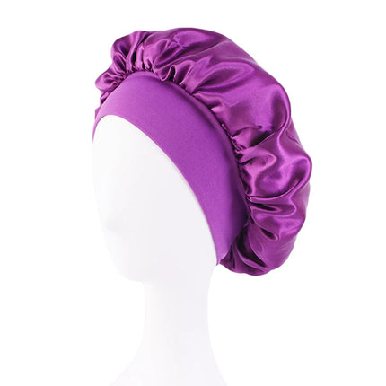 Women's Satin Solid Bonnets Wide-brimmed Night Sleeping Bathing Hat