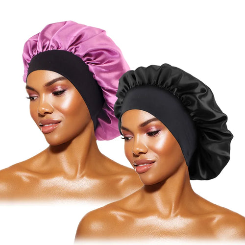 Women's Satin Solid Bonnets Wide-brimmed Night Sleeping Bathing Hat