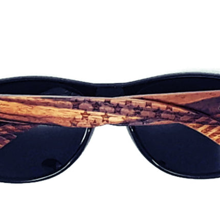 Zebrawood Sunglasses, Stars and Bars With Wooden Case, Polarized,