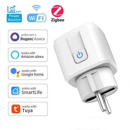 Tuya WiFi/Zigbee Smart Plug EU 16A/20A with Power Monitoring Timer Function Socket Compatible with Alexa Google Home Smart Life